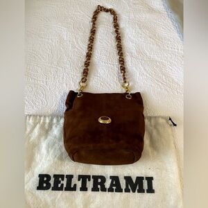 Beltrami Brown Suede with Gold and Brown Chain Strap Shoulder Bag Venezuela